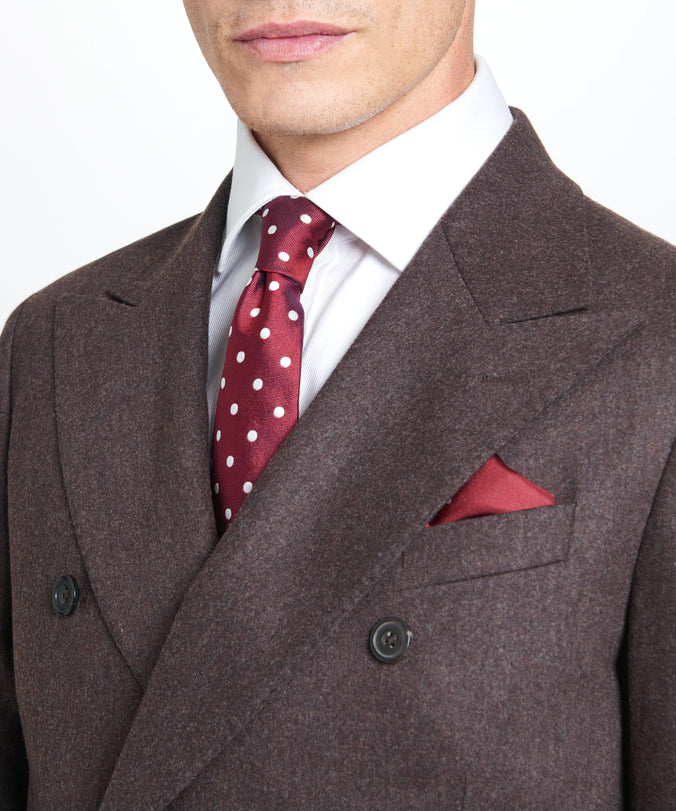 Brown Tailored Fit Twill Flannel Stretch Double Breasted Jacket