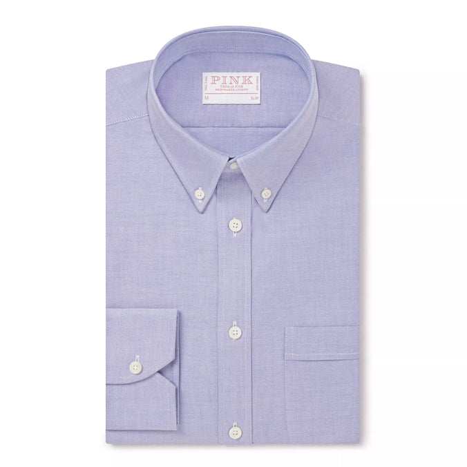 Blue Slim Fit Smart Casual Button Down Open Weave Oxford Shirt