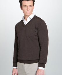 Chocolate Merino Wool V-Neck Sweater