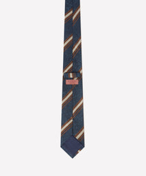 Blue & Neutral Slub Contrast Stripe Silk Tie