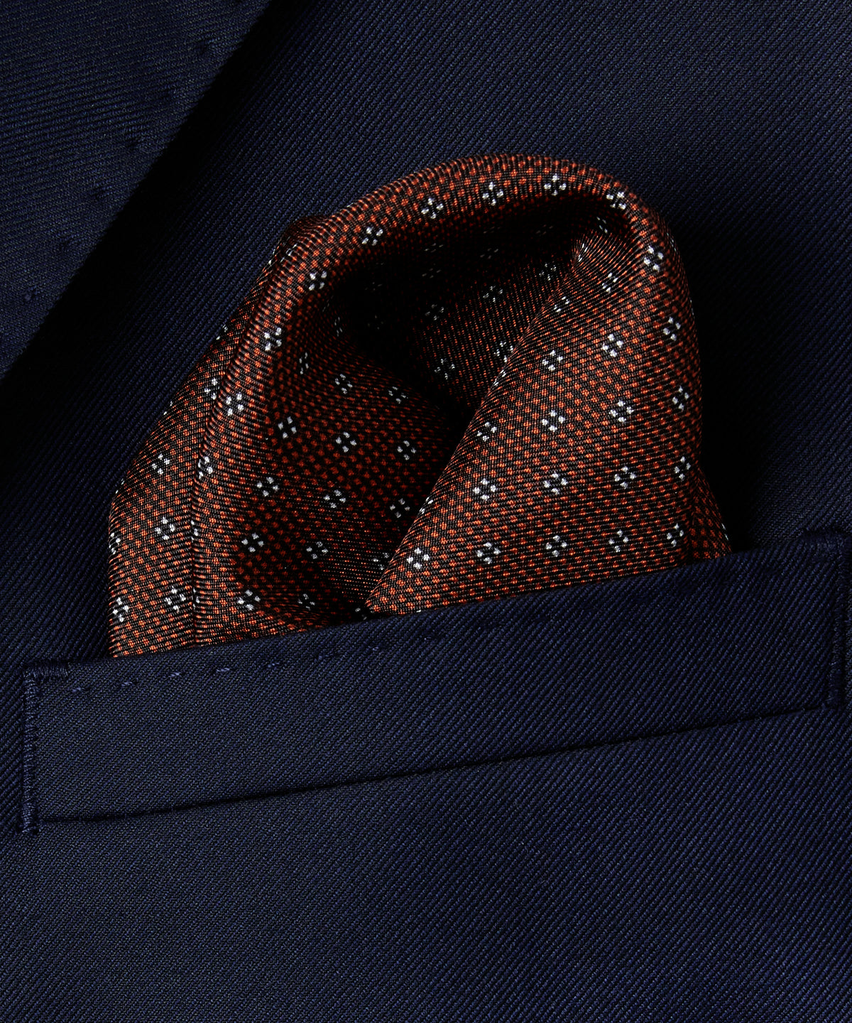Deep Orange & White Four Dot Floral Motif Pocket Square