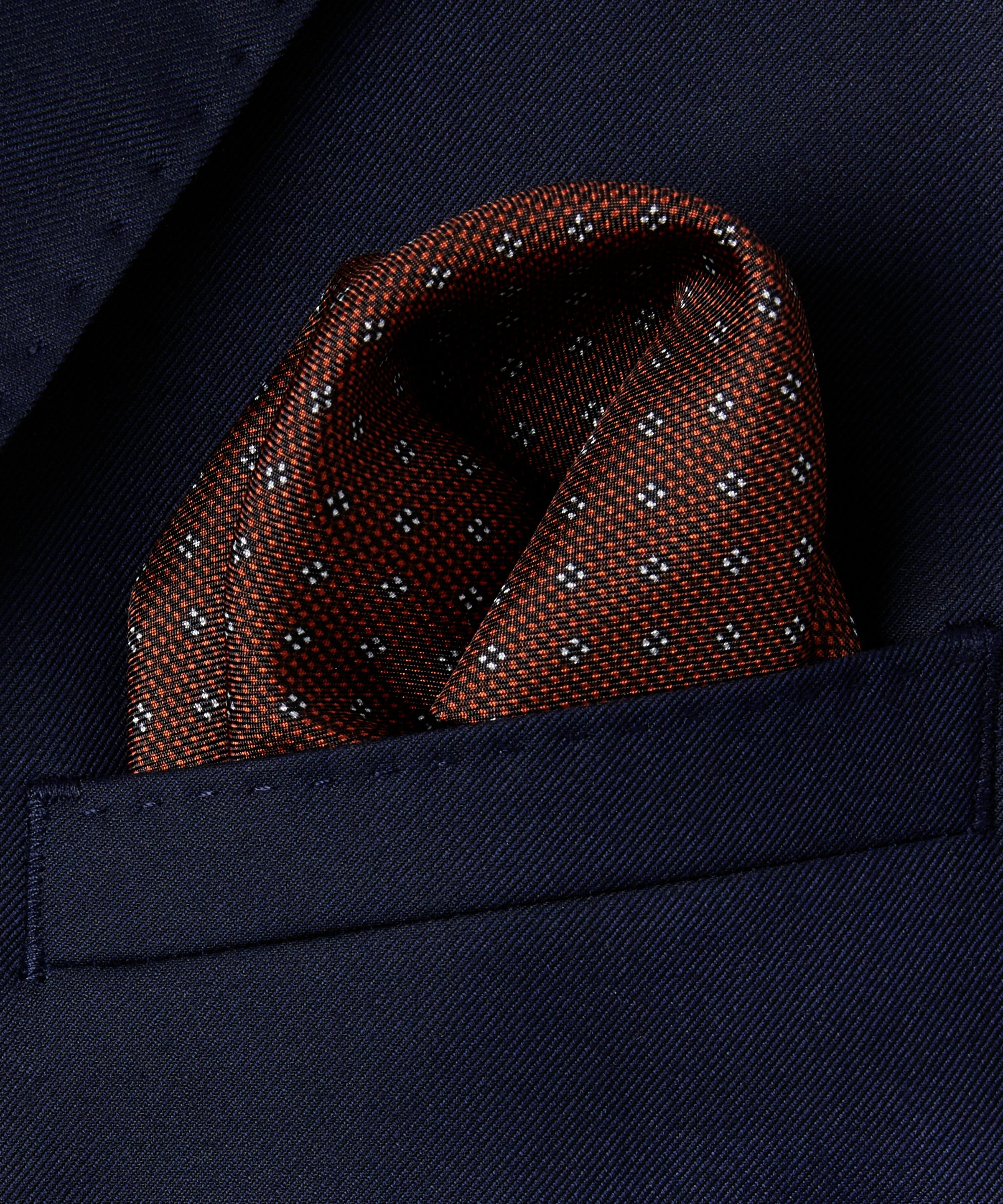 Deep Orange & White Four Dot Floral Motif Pocket Square