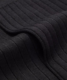 Black Mid Length Ribbed Merino Wool Socks