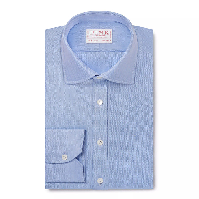 Pale Blue Tailored Fit Twill Herringbone Formal Shirt