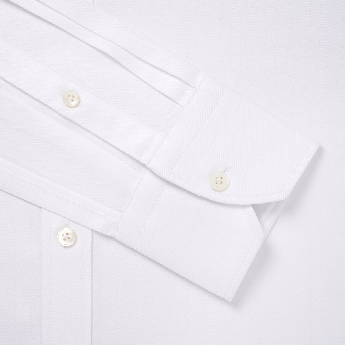 White Tailored Fit Twill Herringbone Formal Shirt