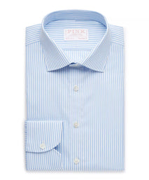 Pale Blue & White Tailored Fit Poplin Bengal Stripe Formal Shirt