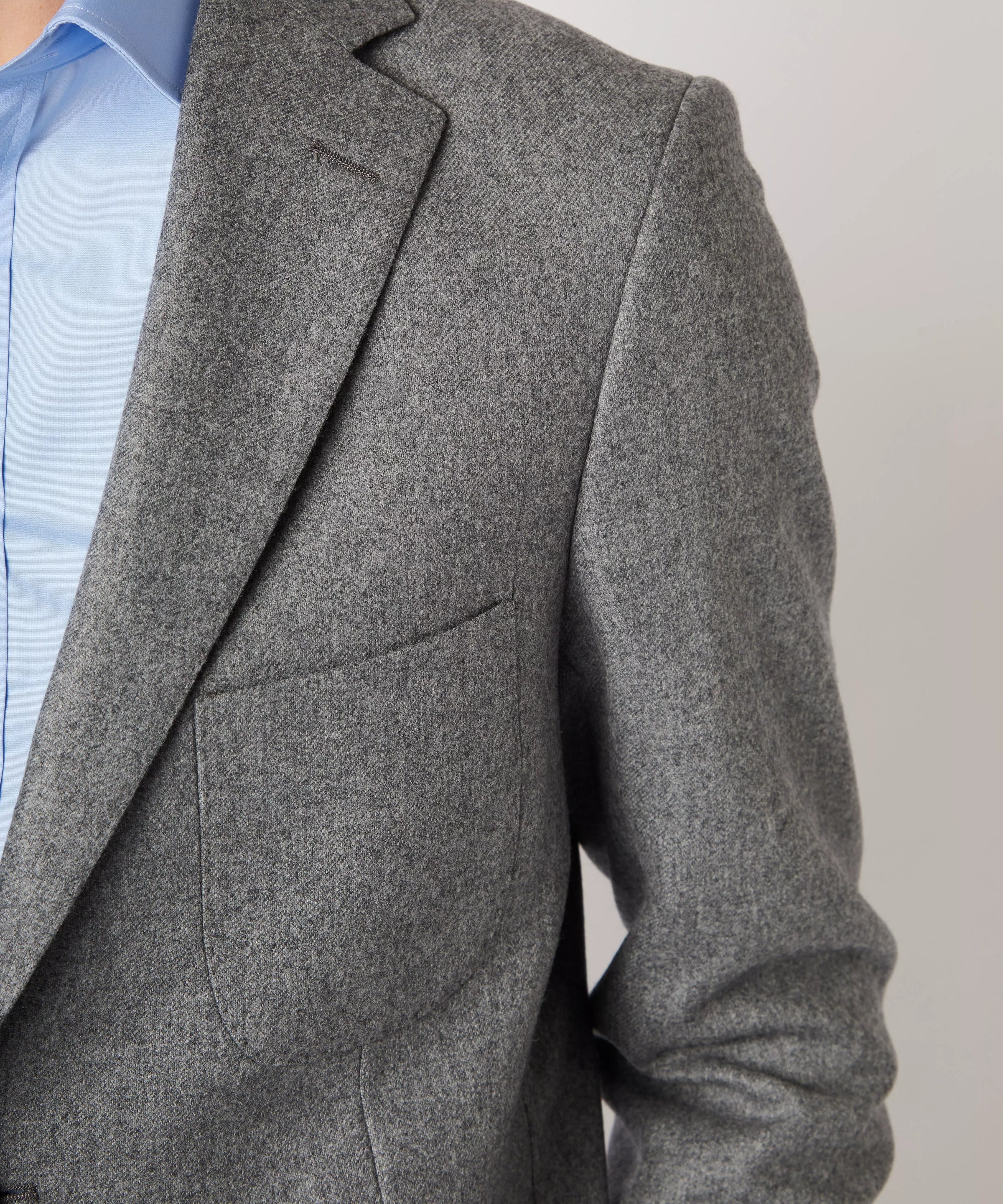 Grey Tailored Fit Merino Wool Unstructured Jacket