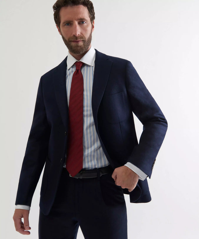 Navy Blue Tailored Fit Merino Wool Unstructured Jacket