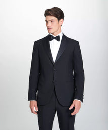 Black Tailored Fit Merino Wool Evening Jacket