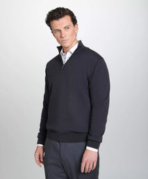 Grey Merino Wool Zip Neck Sweater
