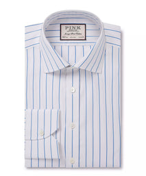 White & Blue Tailored Fit Formal Wide Pin Stripe Shirt