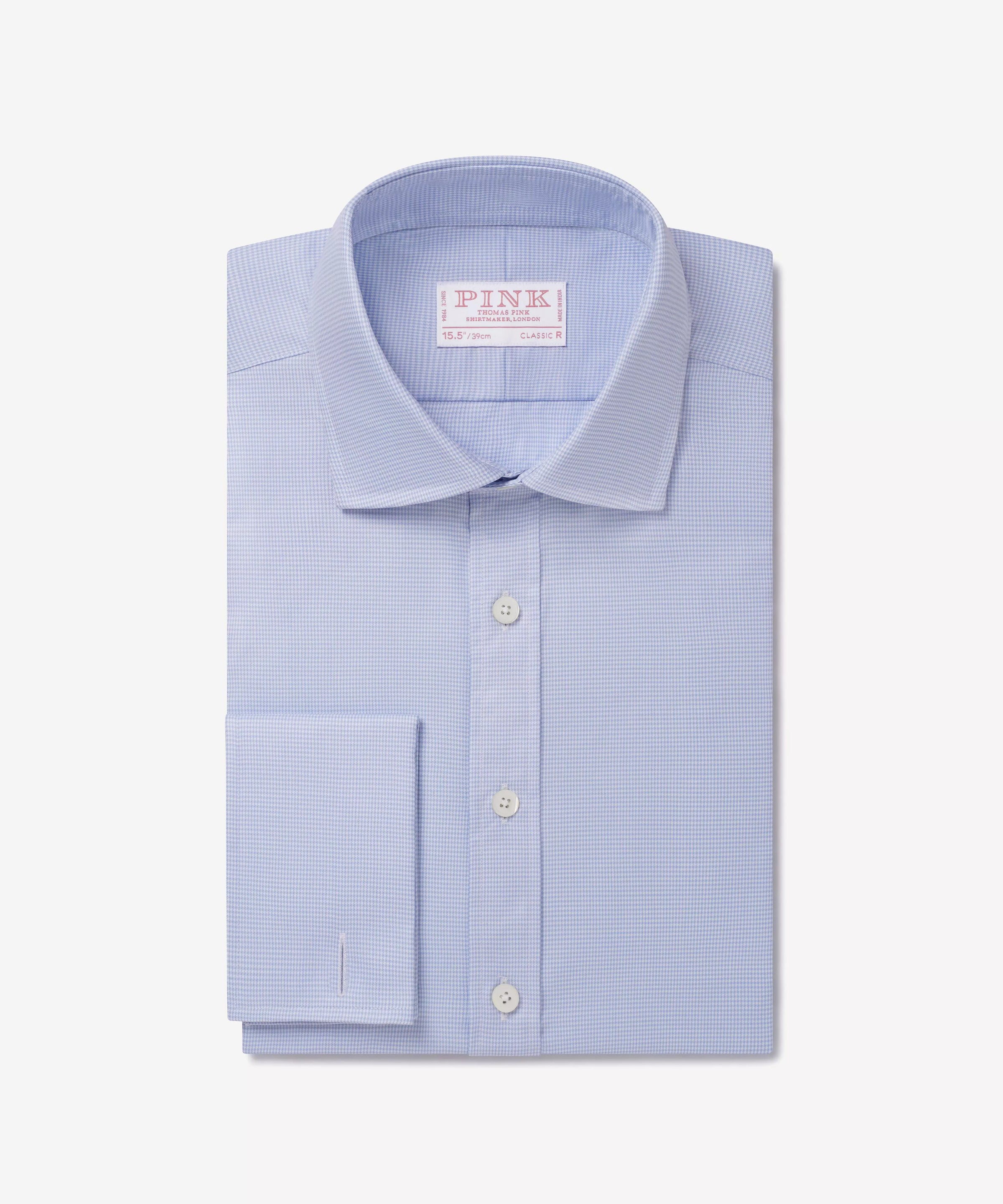 Blue & White Classic Fit Formal Double Cuff Micro Puppytooth Shirt