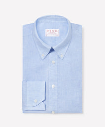 Pale Blue Classic Fit Essential Linen Button Down Smart Casual Shirt