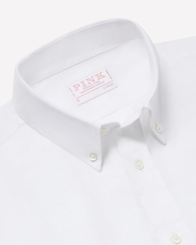 White Classic Fit Essential Linen Button Down Smart Casual Shirt