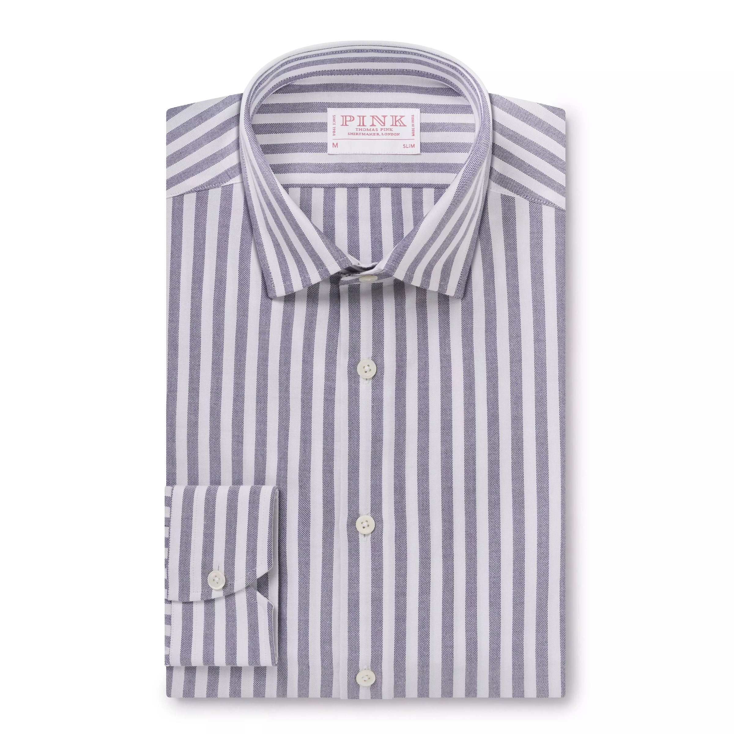 Navy Blue & White Slim Fit Smart Casual Striped Oxford Shirt